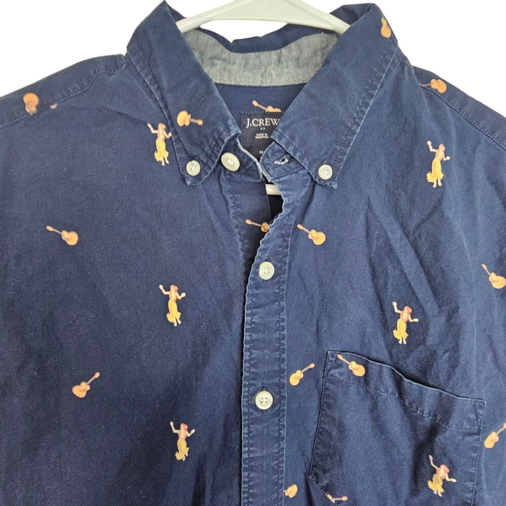 J. Crew Mens Hula Dancer Hawaiian Shirt Sz M Flex Washed Tropical Resort Preppy